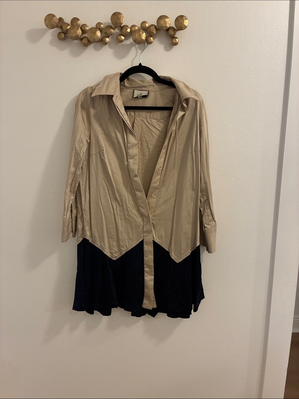 Tuckernuck Two-Tone Beige and Navy Shirt Dress